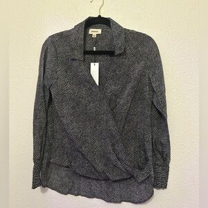 L'AGENCE Kyla Silk Black Stripe Cross Front Smock Long Sleeve Blouse XS